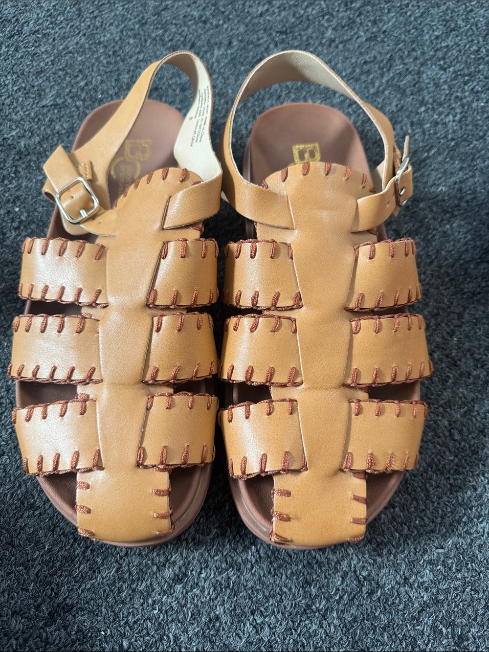 BC Footwear Tan Woven Leather Slingback Sandals
